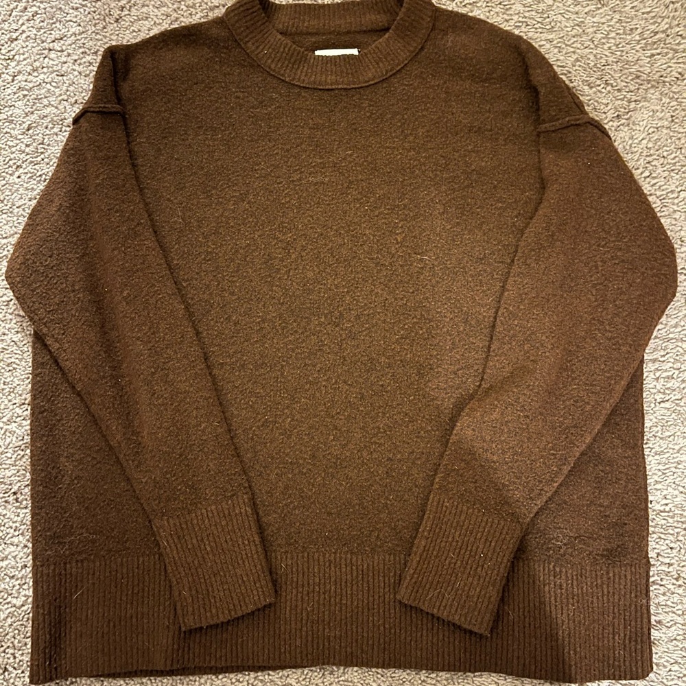 Aerie Classic Knit Crewneck Sweater in Brown